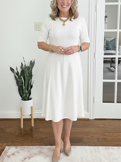 Lorette | Cinched Waist Half-Sleeve Midi Dress