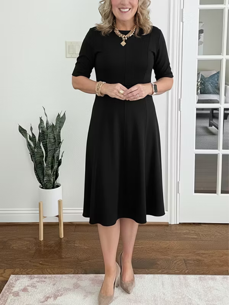 Lorette | Cinched Waist Half-Sleeve Midi Dress