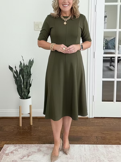 Lorette | Cinched Waist Half-Sleeve Midi Dress