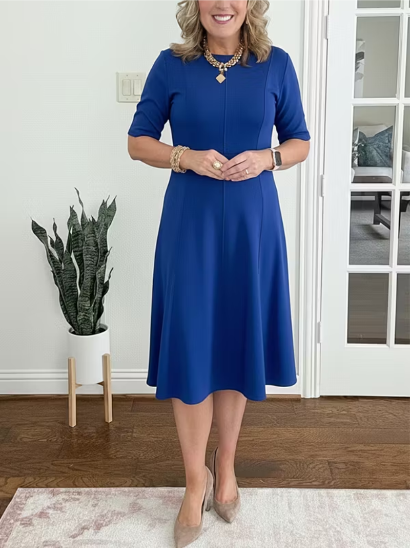 Lorette | Cinched Waist Half-Sleeve Midi Dress