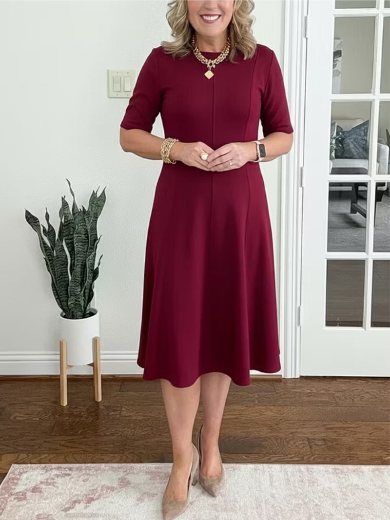 Lorette | Cinched Waist Half-Sleeve Midi Dress