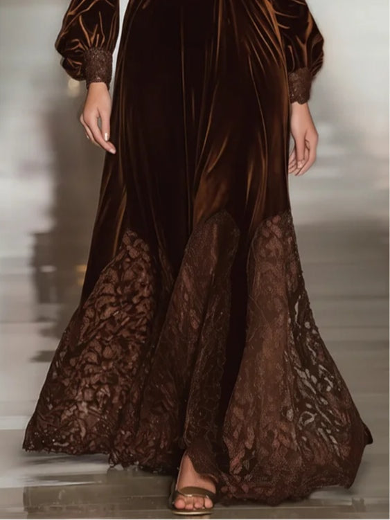Wrenna | Lace Patchwork Balloon Sleeve Maxi Dress