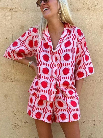 Calista | Geo Print Shirt & Shorts Set