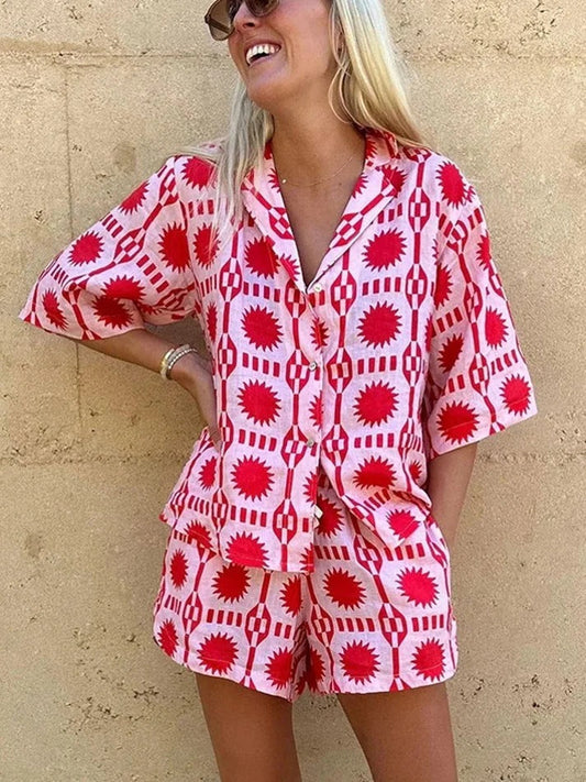 Calista | Geo Print Shirt & Shorts Set