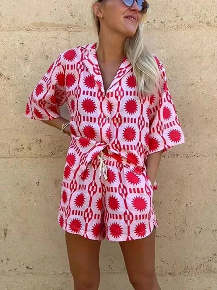 Calista | Geo Print Shirt & Shorts Set