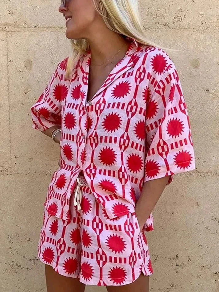 Calista | Geo Print Shirt & Shorts Set