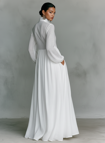 Maribel | Stand Collar Long Sleeve Shirt Maxi Dress