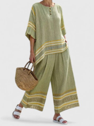 Marbella | Linen Top & Striped Wide Leg Pants Set