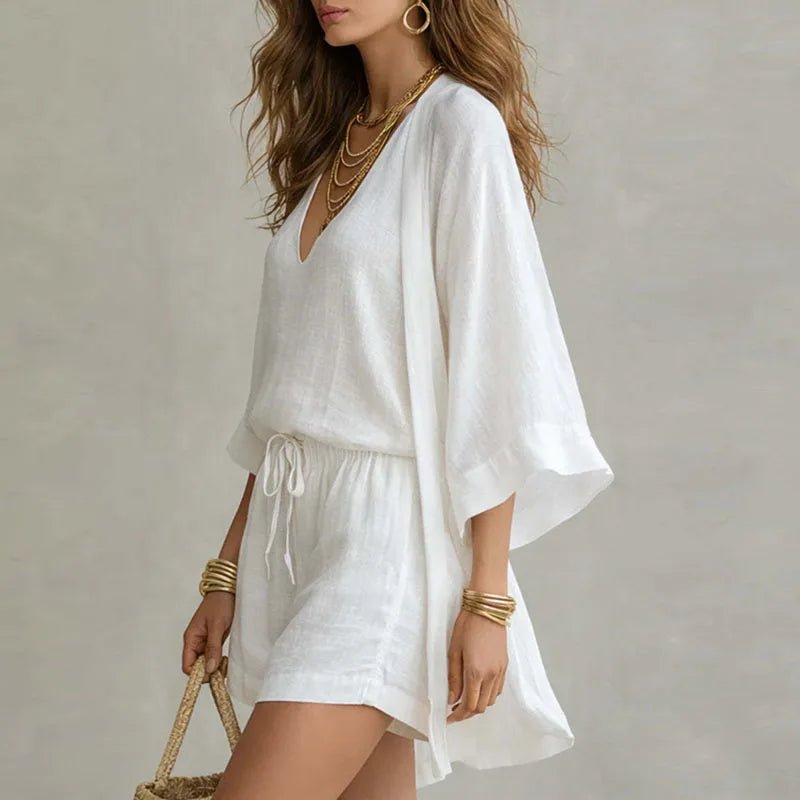 Azélie | Three-Piece Top, Shorts & Kimono Set