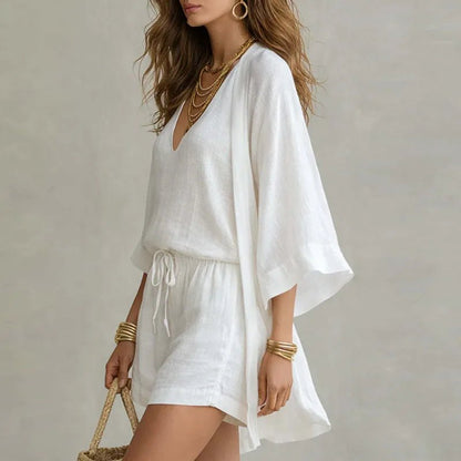 Azélie | Three-Piece Top, Shorts & Kimono Set
