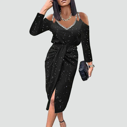 Celestine | V-Neck Lace Sleeve Midi Dress