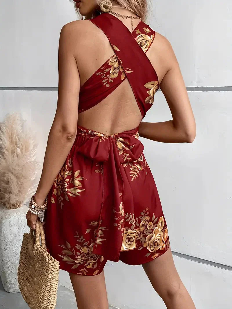 Narella | Floral Cross-Back Romper Dress