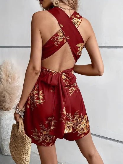 Narella | Floral Cross-Back Romper Dress
