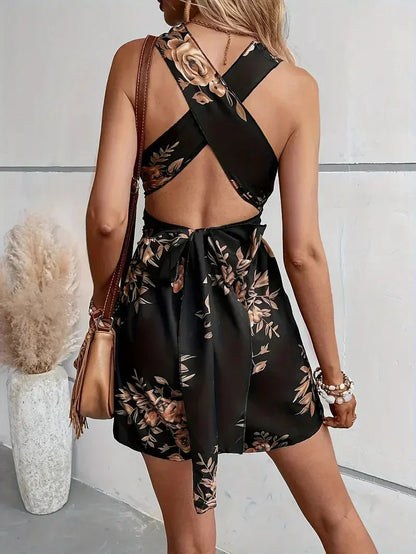 Narella | Floral Cross-Back Romper Dress