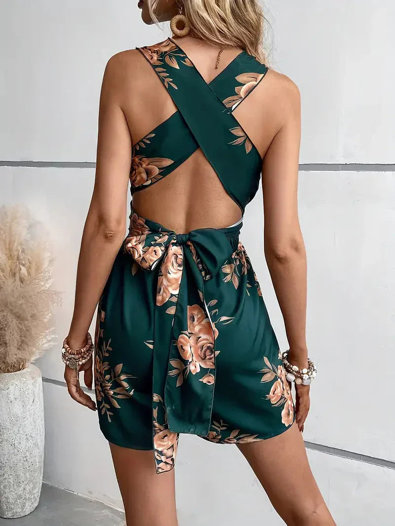 Narella | Floral Cross-Back Romper Dress