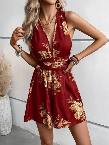 Narella | Floral Cross-Back Romper Dress