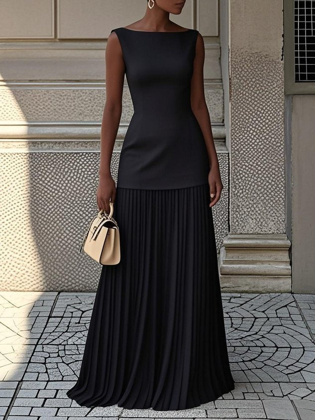 Rosalie | Sleeveless Pleated Evening Maxi Dress