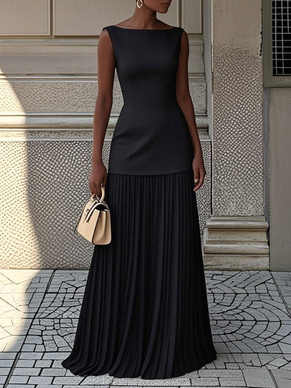 Rosalie | Sleeveless Pleated Evening Maxi Dress