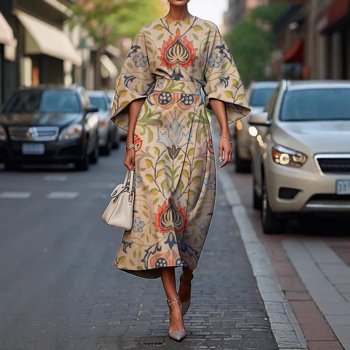 Wilda | Batwing Sleeve Draped Maxi Dress