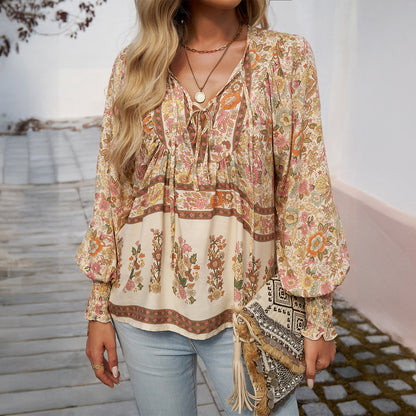 Amelie | Boho Floral V-Neck Blouse