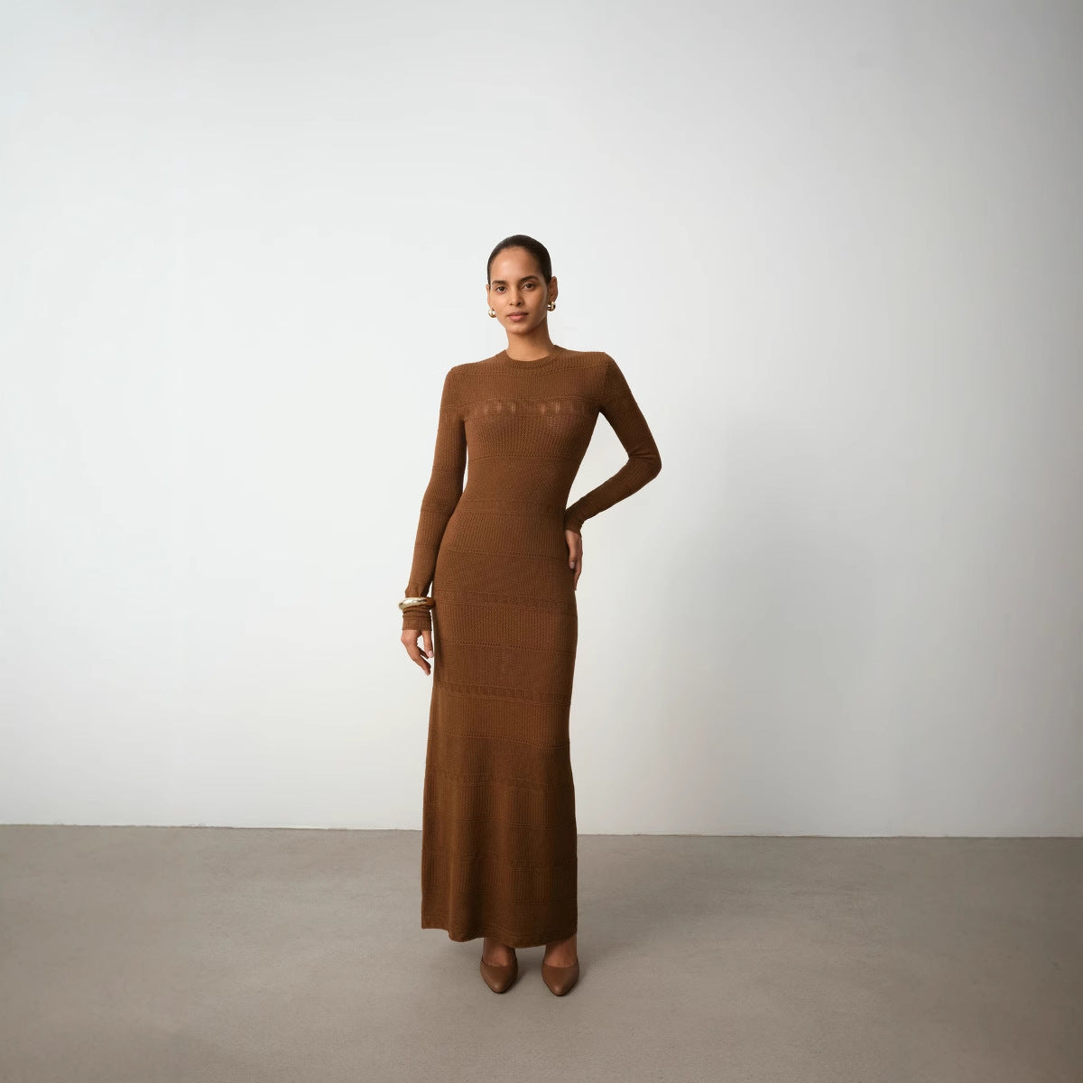 Brontë | Ribbed Knit Crew Neck Maxi Dress