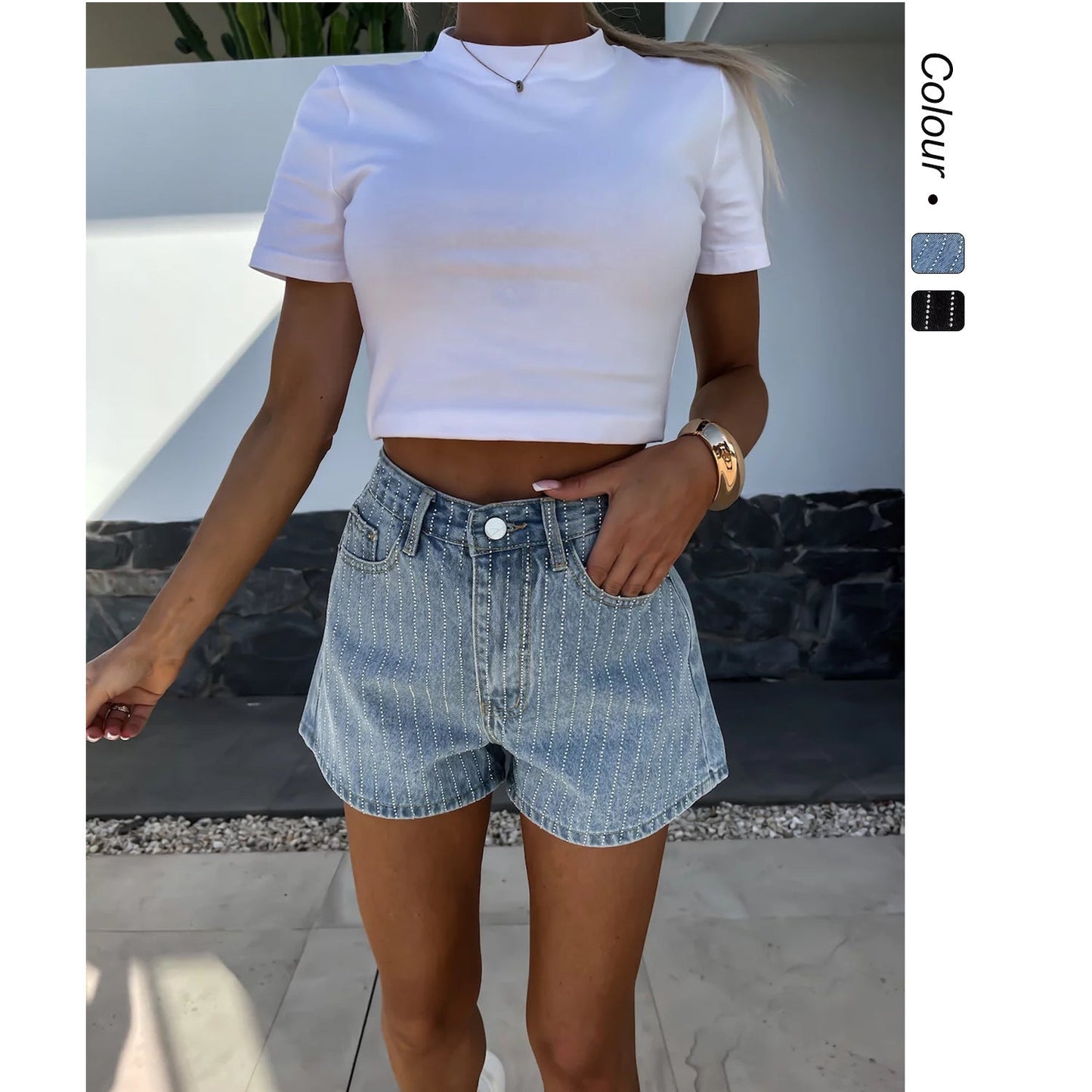 Carline | High-Waist Striped Shorts
