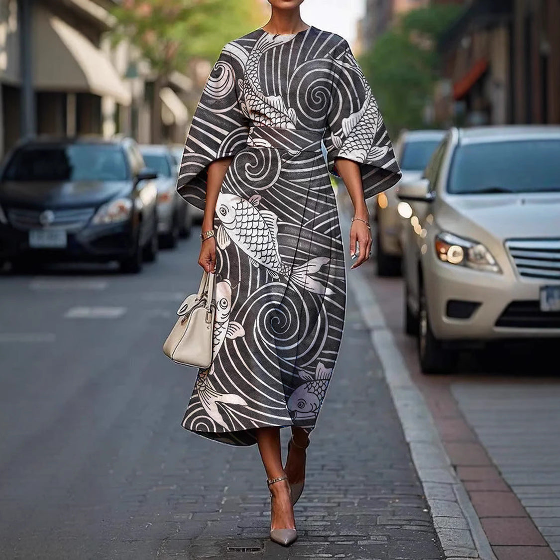 Wilda | Batwing Sleeve Draped Maxi Dress