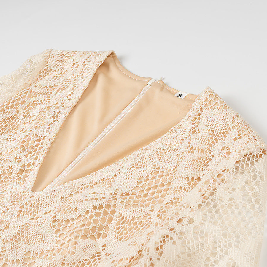 Vionetta | Deep-V Long Sleeve Lace Cocktail Dress