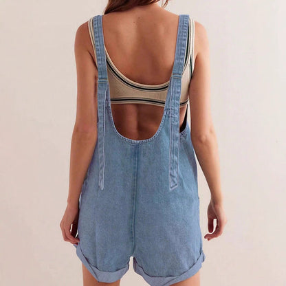 Riley | Sleeveless Denim Romper with Pockets
