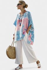 Caterina | Linen Blouse & Striped Wide Leg Pants Set