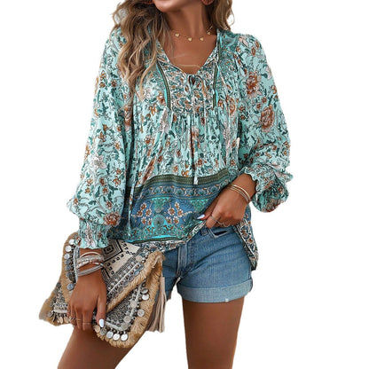 Amelie | Boho Floral V-Neck Blouse
