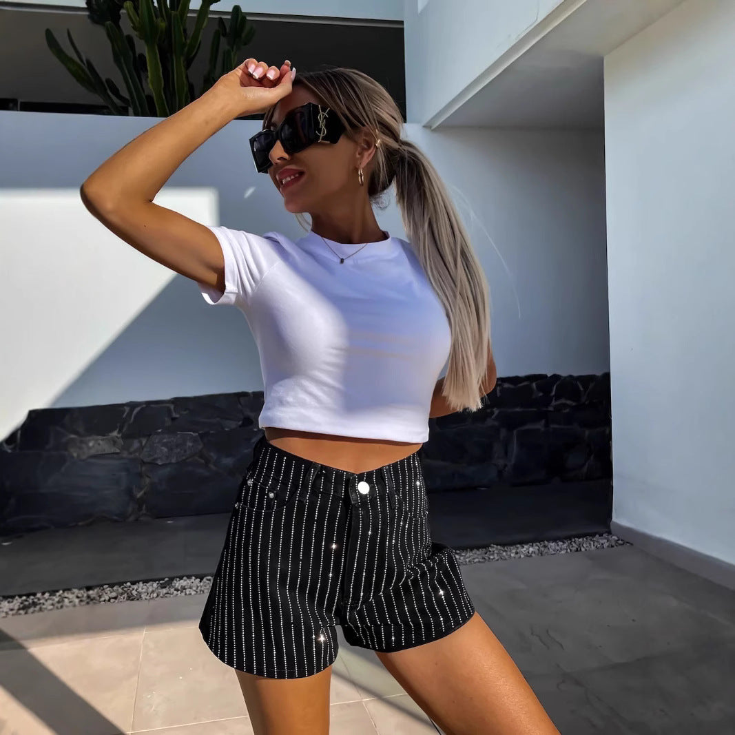 Carline | High-Waist Striped Shorts