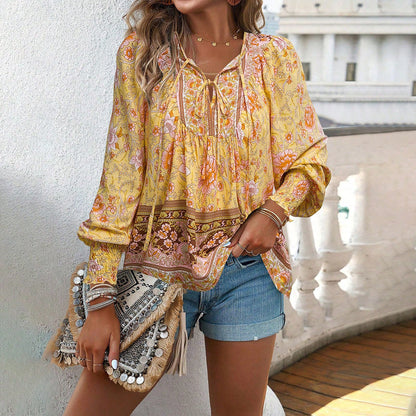 Amelie | Boho Floral V-Neck Blouse