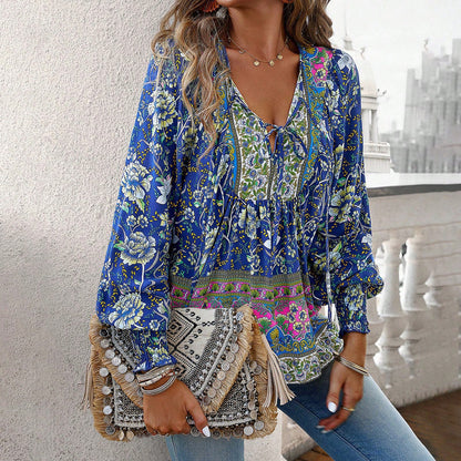 Amelie | Boho Floral V-Neck Blouse