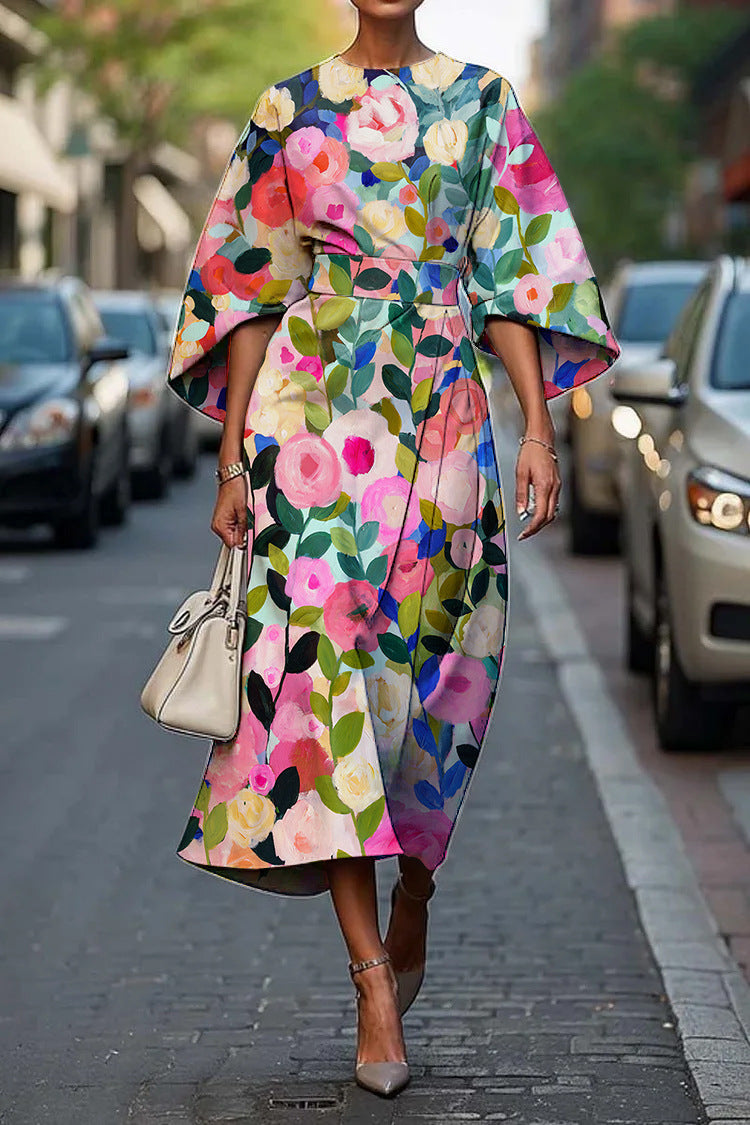 Wilda | Batwing Sleeve Draped Maxi Dress