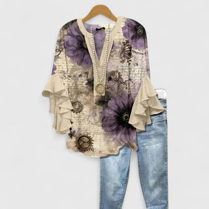 Solenne | Floral Ruffle Sleeve Blouse