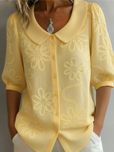 Alizée | Embroidered Floral Button-Down Blouse
