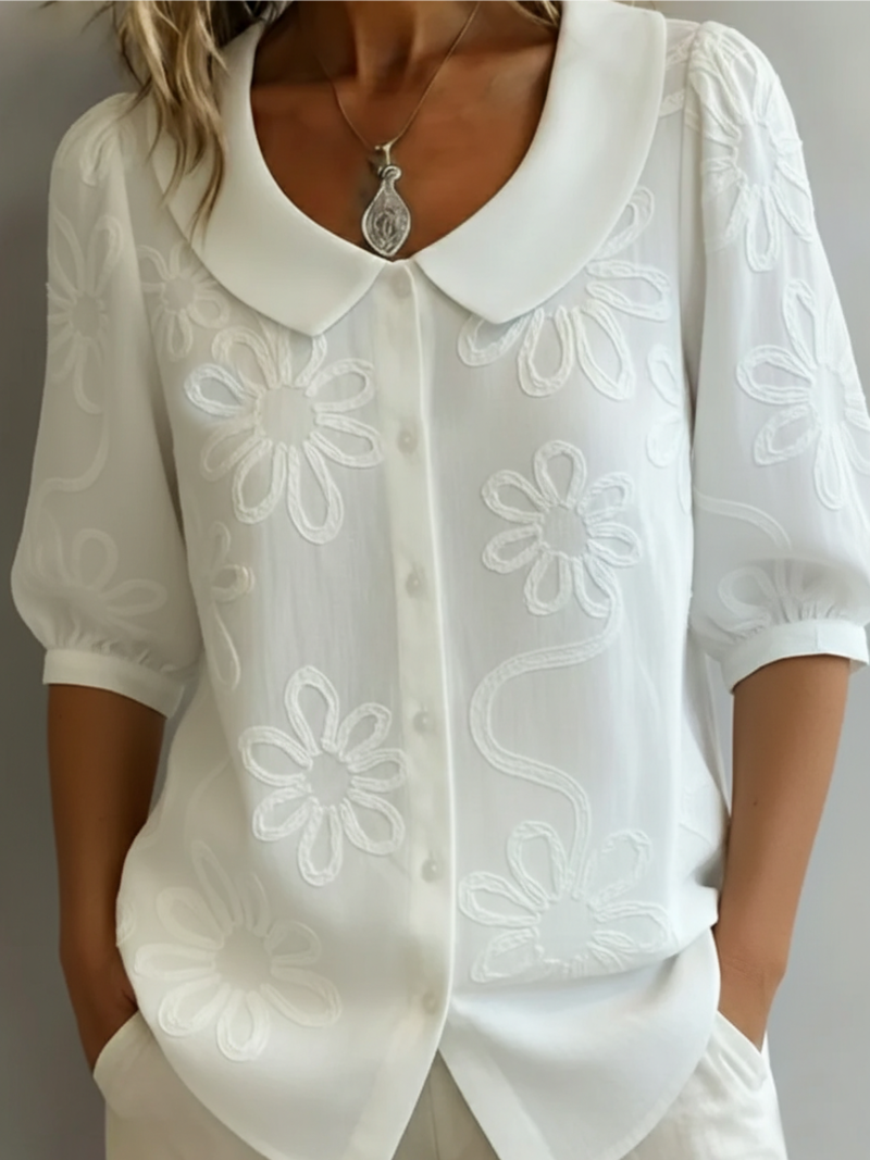 Alizée | Embroidered Floral Button-Down Blouse