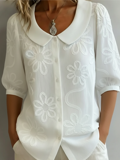 Alizée | Embroidered Floral Button-Down Blouse
