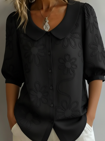 Alizée | Embroidered Floral Button-Down Blouse