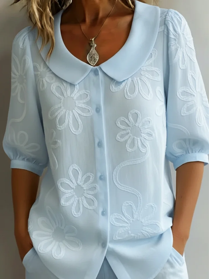 Alizée | Embroidered Floral Button-Down Blouse