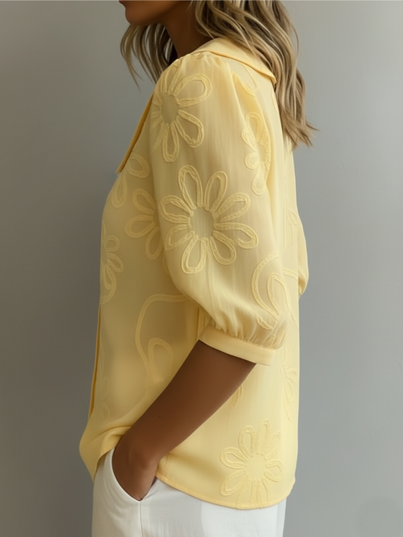 Alizée | Embroidered Floral Button-Down Blouse