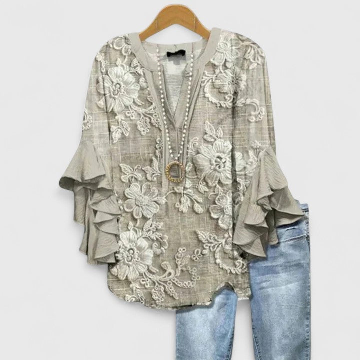 Solenne | Floral Ruffle Sleeve Blouse