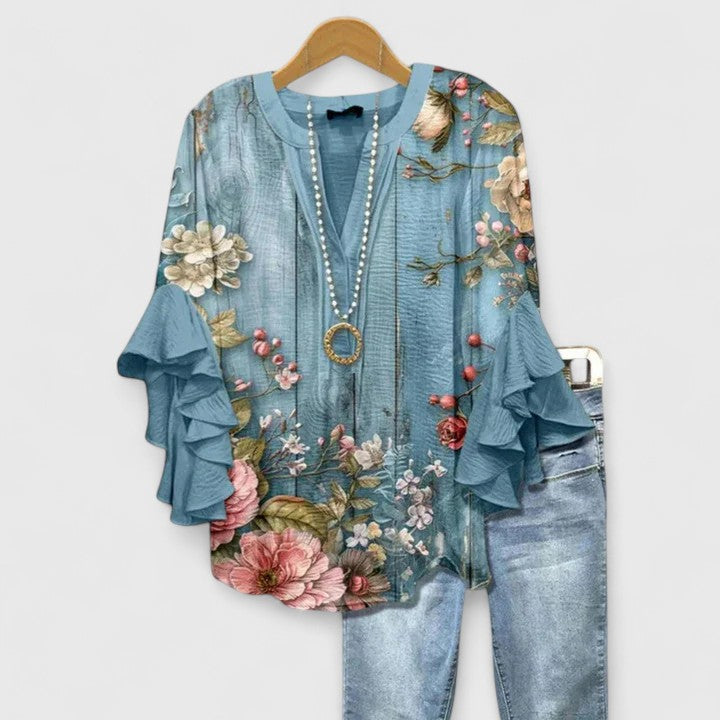 Solenne | Floral Ruffle Sleeve Blouse