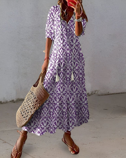 Honorine | Tassel Tie-Front Boho Maxi Dress