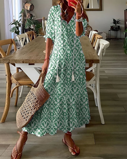 Honorine | Tassel Tie-Front Boho Maxi Dress