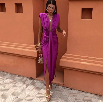 Camille | Pleated V-Neck Wedding Guest Midi Dress