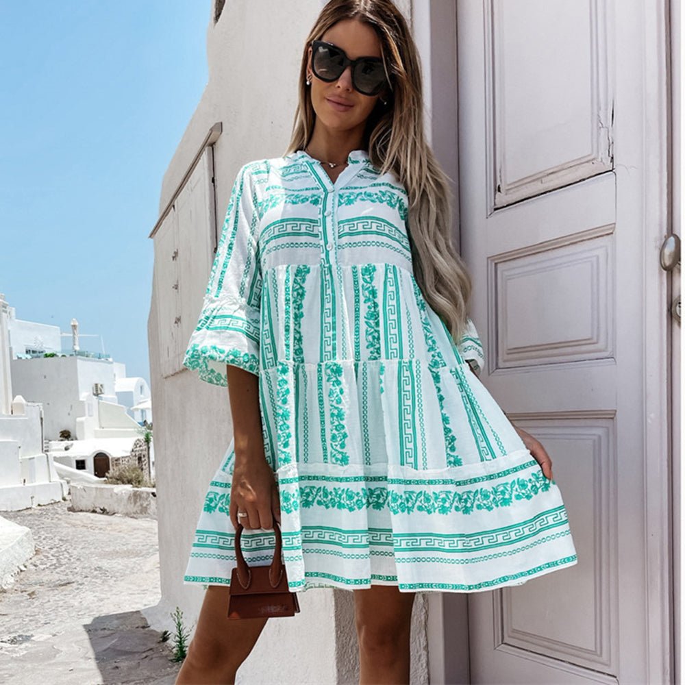Rhiannon | Boho Printed Tiered Mini Dress