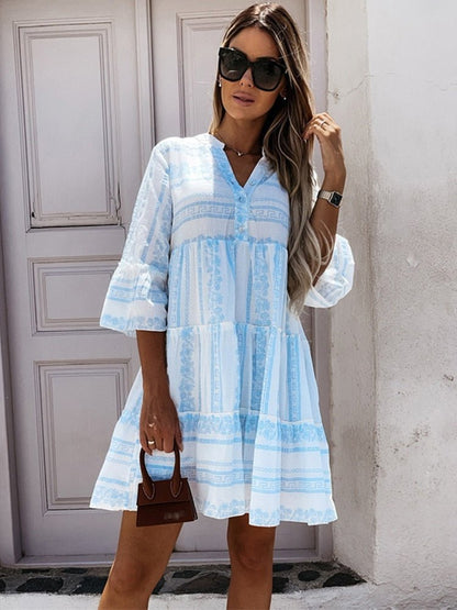 Rhiannon | Boho Printed Tiered Mini Dress