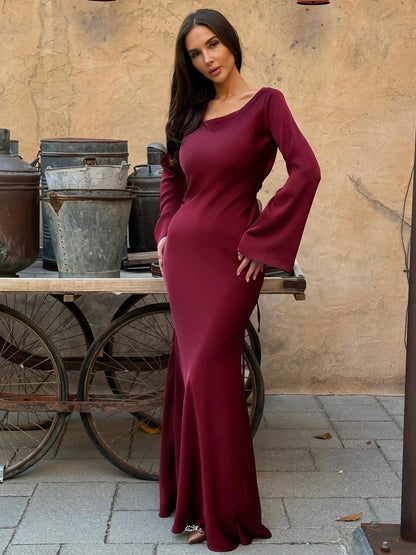 Seravelle | Satin Long Sleeve Maxi Dress